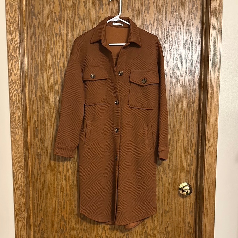 STACCATO Brown Textured Longline Shacket